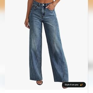 Womens Wide Leg Jeans Mid High Waisted Baggy NWT Size 4